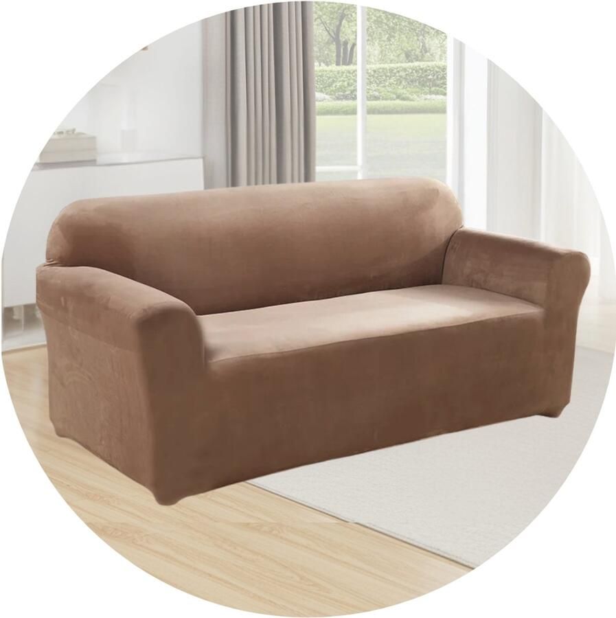 Hilvard Bankhoes 3 zitsbanken (185 230 cm) Zand Velvet Stretch Bankbeschermer Meubelhoes Tegen beschadigingen en vlekken Zetelhoes Zetelovertrek