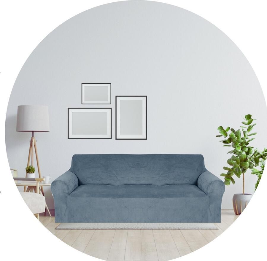 Hilvard Bankhoes 4 zitsbanken (230 275 cm) Steenblauw Velvet Stretch Bankbeschermer Meubelhoes Tegen beschadigingen en vlekken Zetelhoes Zetelovertrek