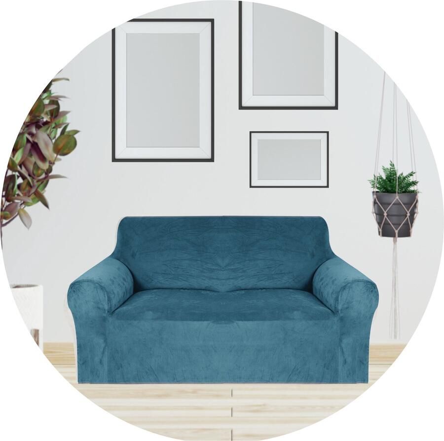 Hilvard Bankhoes 2 zitsbanken (145 175 cm) Turquoise Velvet Stretch Bankbeschermer Meubelhoes Tegen beschadigingen en vlekken Zetelhoes Zetelovertrek