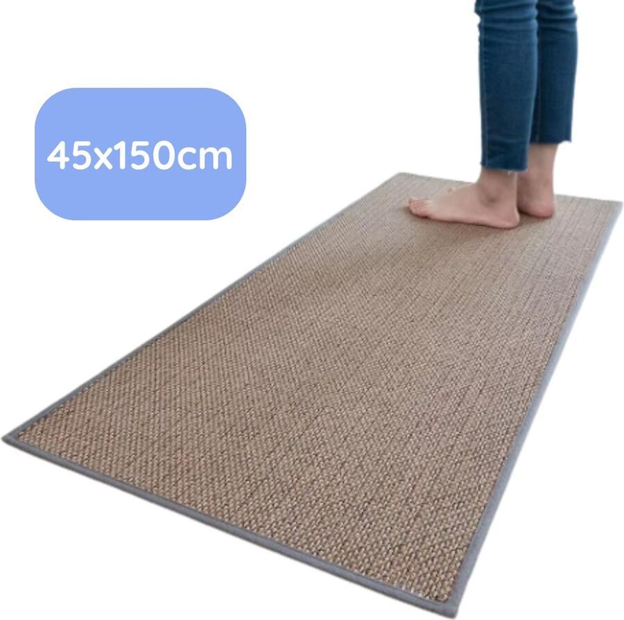 Hilvard Keukenloper Tapijt 45 x 150 cm Grijs Beige Keukenmat Anti Slip Beschermend Stevig Wasbaar