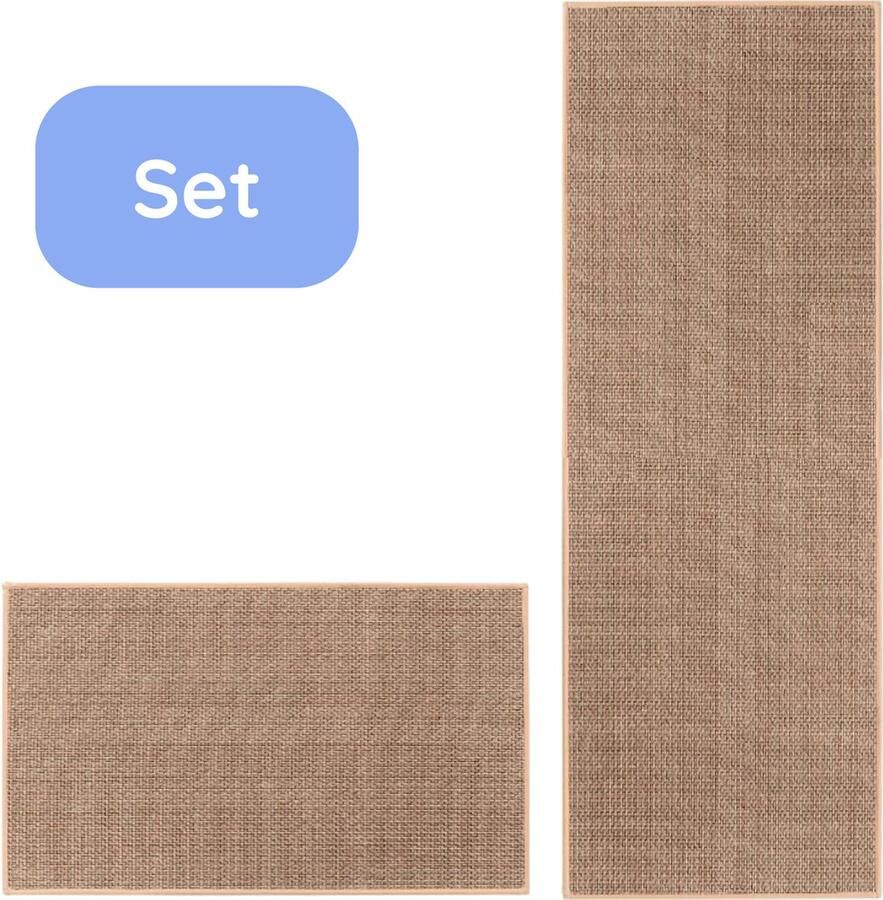 Hilvard Keukenloper Tapijt Beige Set van 2 stuks 45 x 150 cm 45 x 70 cm Keukenmat Anti Slip Beschermend Stevig Wasbaar - Foto 2