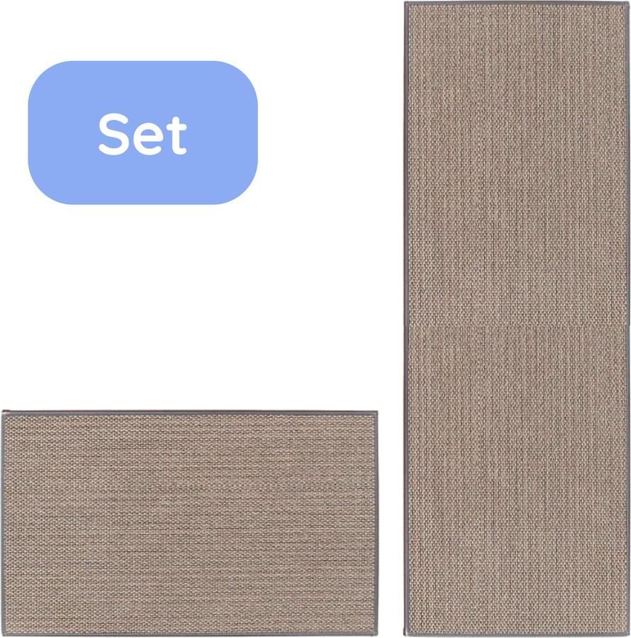 Hilvard Keukenloper Tapijt Grijs Beige Set van 2 stuks 45 x 150 cm 45 x 70 cm Keukenmat Anti Slip Beschermend Stevig Wasbaar - Foto 2
