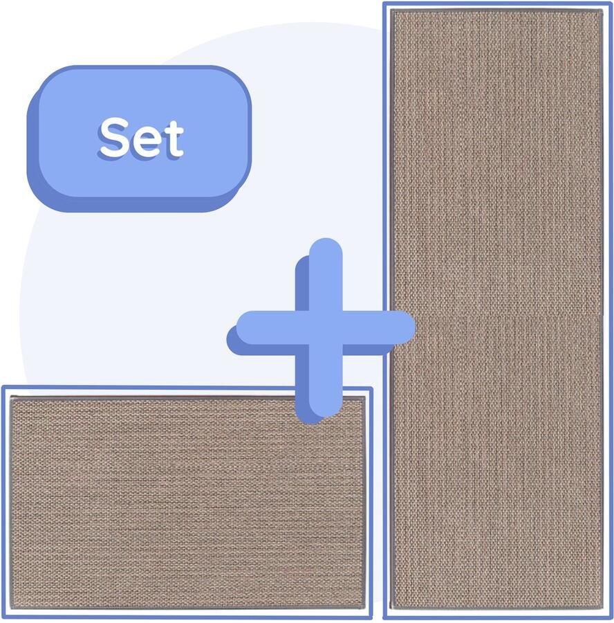 Hilvard Keukenloper Tapijt Grijs Beige Set van 2 stuks 45 x 150 cm 45 x 70 cm Keukenmat Anti Slip Beschermend Stevig Wasbaar