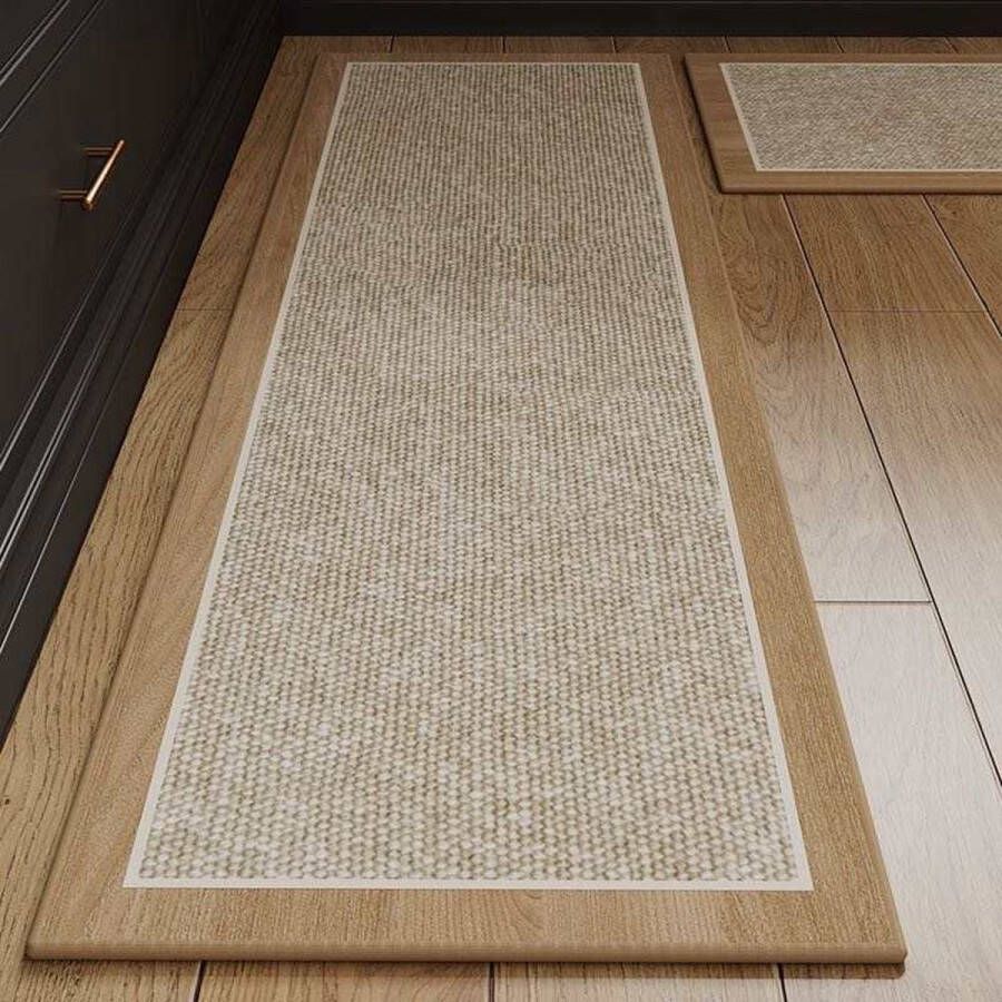 Hilvard Keukenloper Tapijt 150 x 50 cm Beige Zand Keukenmat Anti Slip Beschermend Stevig Wasbaar - Foto 4