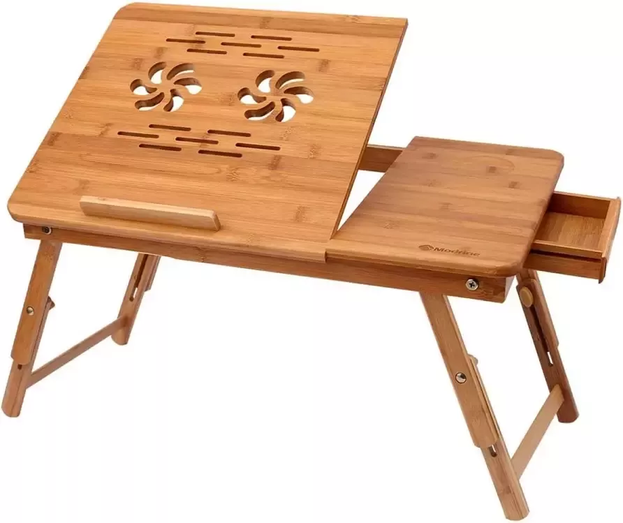 HIMIMI bamboe laptoptafel notebooktafel opvouwbaar schootbureau met lade in hoogte verstelbaar. Opvouwbare bedtafel om te lezen of te ontbijten tekentafel en eettafel voor op bed 55 x (22 8-31) x 35 cm