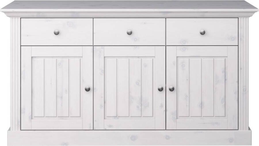 Hioshop Alonso dressoir 3 deuren 3 lades white washed.