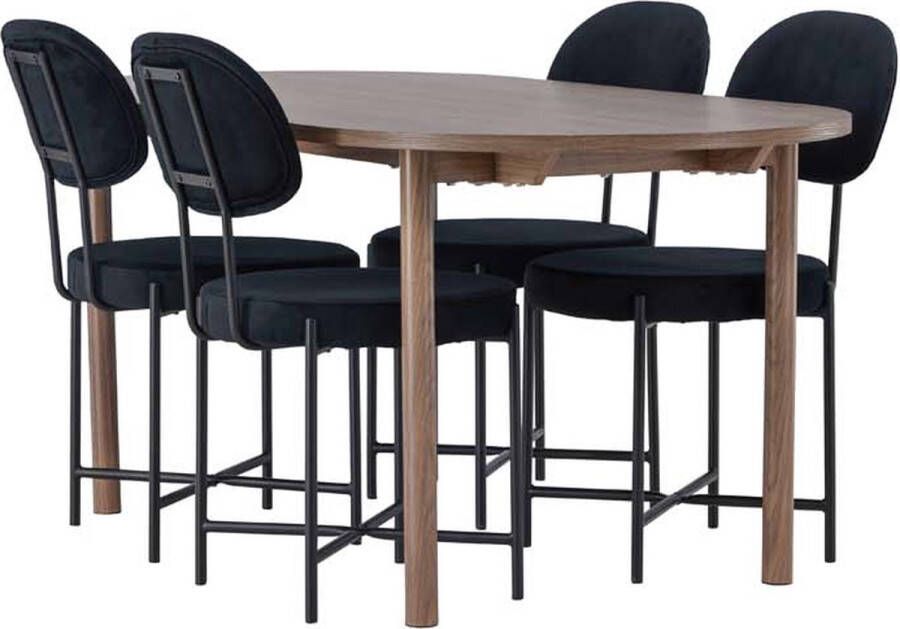 Hioshop Andy eethoek tafel naturel en 4 Stella stoelen zwart. - Foto 1
