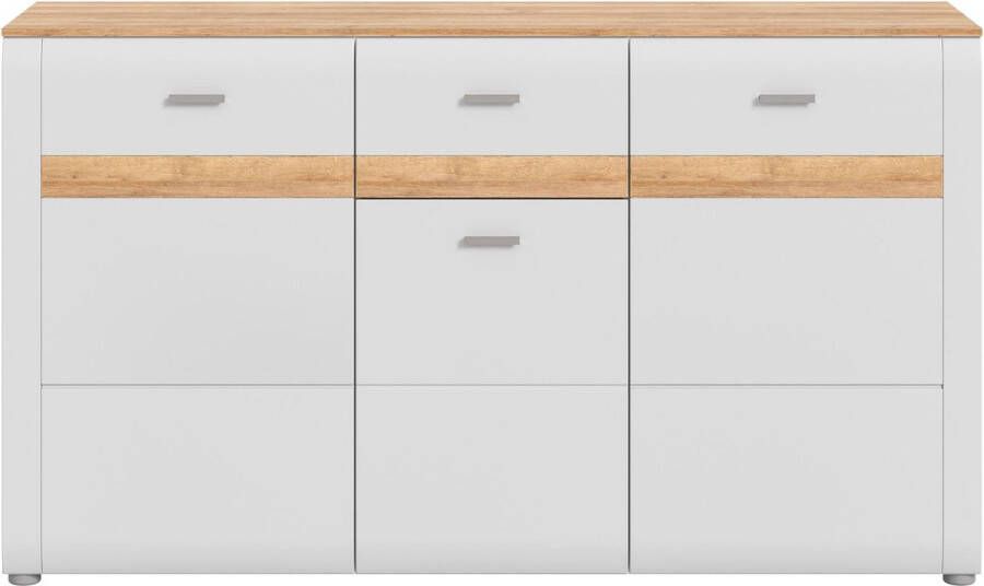 Hioshop Ashton dressoir 3 deuren 1 lade mat lichtgrijs eik decor.