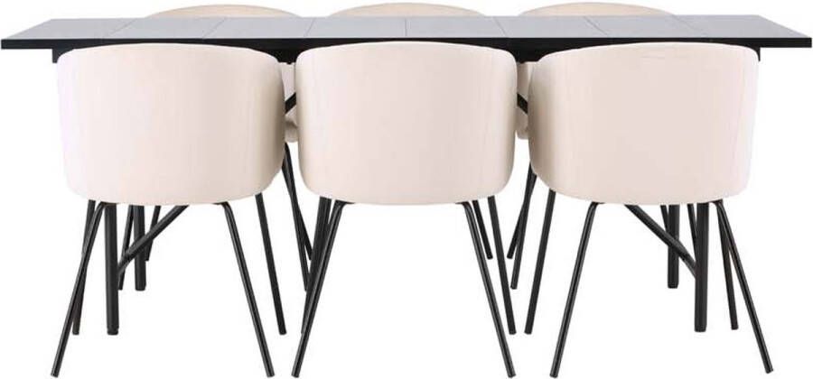 Hioshop Astrid eethoek tafel zwart en 6 berit stoelen beige. - Foto 2