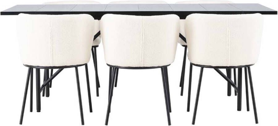 Hioshop Astrid eethoek tafel zwart en 6 Edina stoelen wit. - Foto 2