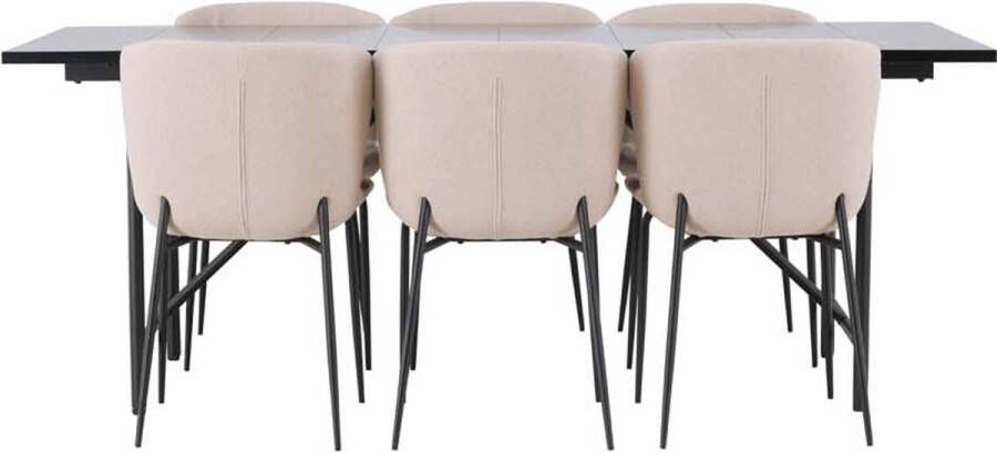 Hioshop Astrid eethoek tafel zwart en 6 Modesto stoelen beige. - Foto 2