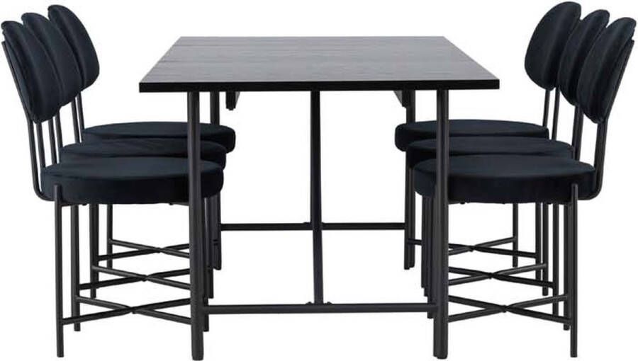 Hioshop Astrid eethoek tafel zwart en 6 Stella stoelen zwart. - Foto 1