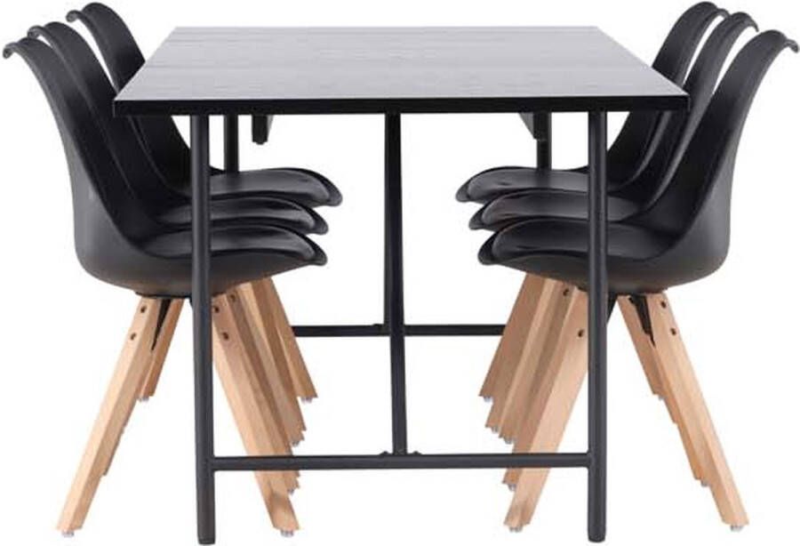 Hioshop Astrid eethoek tafel zwart en 6 Zeno stoelen zwart. - Foto 2
