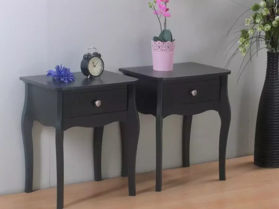 Hioshop Nachtkastjes grijs met lade Baroque set van 2. - Foto 2