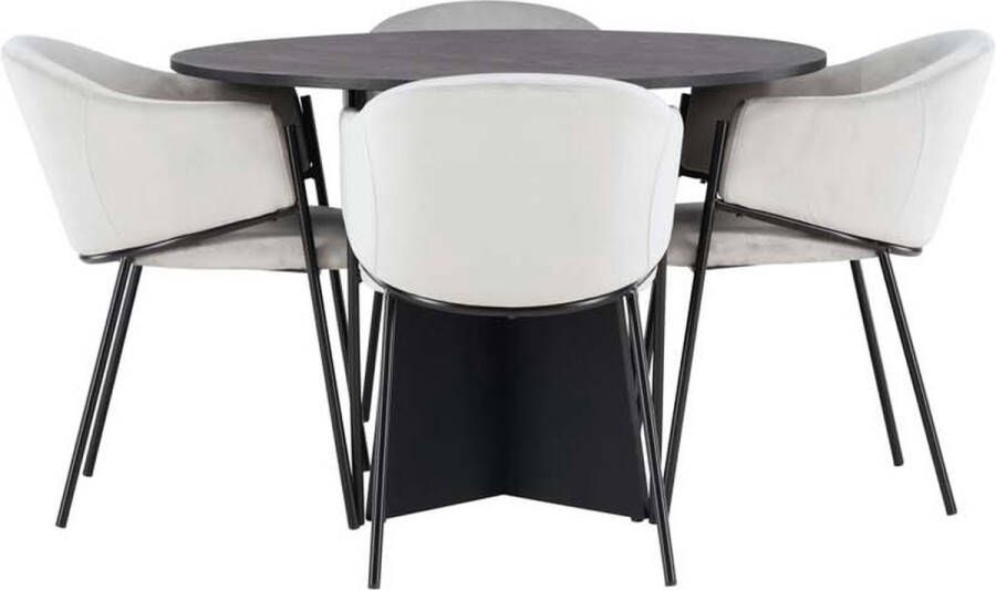 Hioshop Bootcut eethoek tafel zwart en 4 Evelina stoelen grijs. - Foto 1