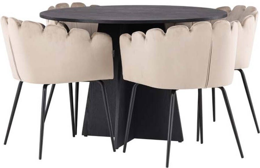 Hioshop Bootcut eethoek tafel zwart en 4 Limhamn stoelen beige. - Foto 1