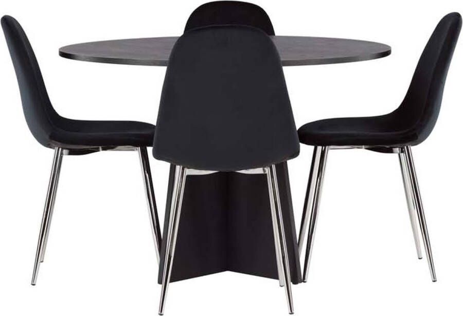 Hioshop Bootcut eethoek tafel zwart en 4 Polar stoelen zwart. - Foto 1