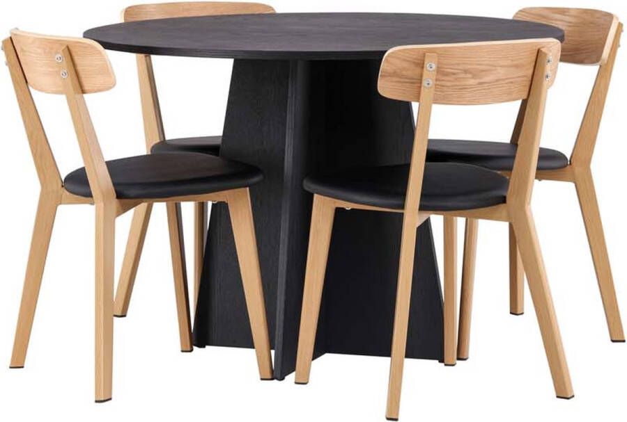 Hioshop Bootcut eethoek tafel zwart en 4 Sanjos stoelen naturel. - Foto 1