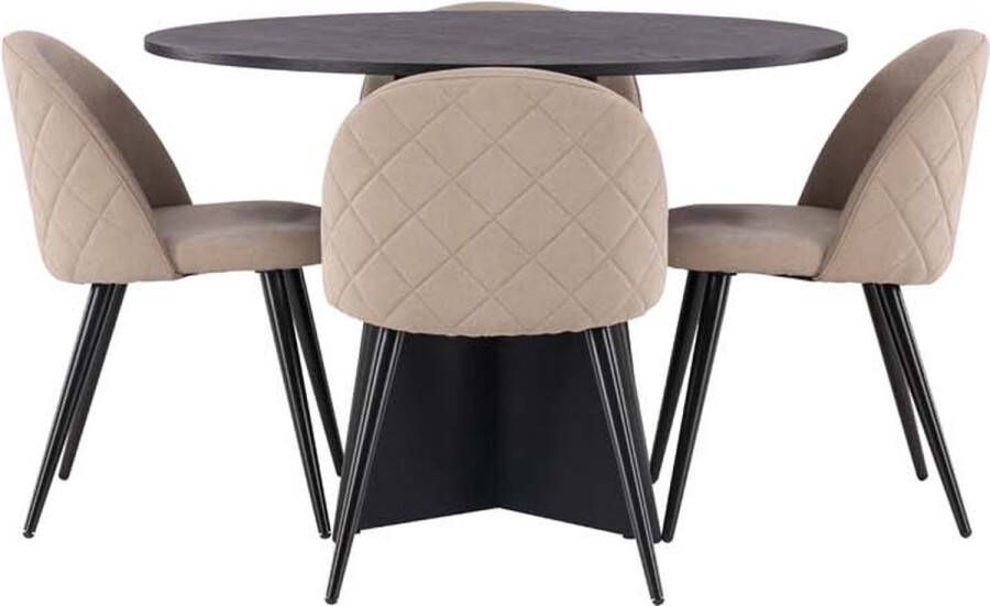 Hioshop Bootcut eethoek tafel zwart en 4 Velvet stoelen beige. - Foto 1