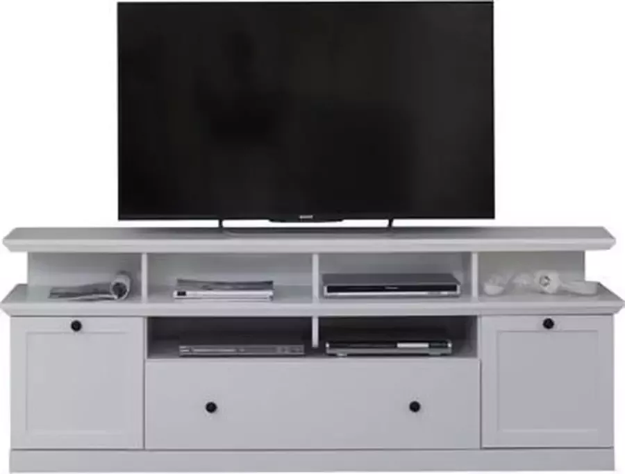 Hioshop Brax TV-meubel met 1 tv plank 2 deuren 4 planken en 1 klep wit.