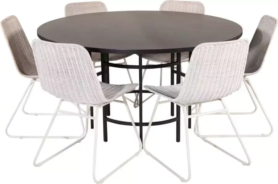 Hioshop Copenhagen eethoek eetkamertafel bruin en 6 Cirebon eetkamerstal rotan whitewash.