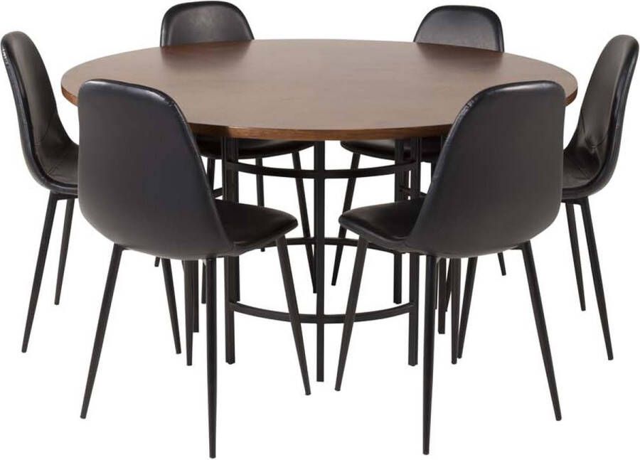 Hioshop Copenhagen eethoek tafel bruin en 6 Polar stoelen zwart. - Foto 1