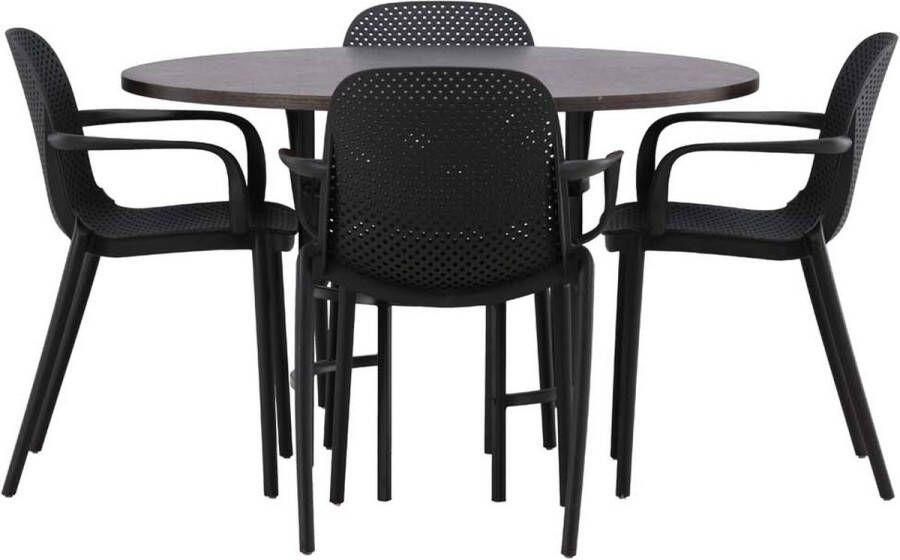 Hioshop Copenhagen eethoek tafel mokka en 4 baltimore stoelen zwart.
