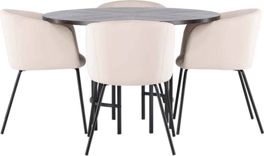 Hioshop Copenhagen eethoek tafel mokka en 4 berit stoelen beige. - Foto 2