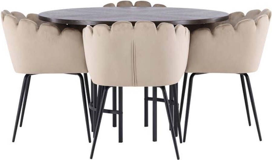 Hioshop Copenhagen eethoek tafel mokka en 4 Limhamn stoelen beige.