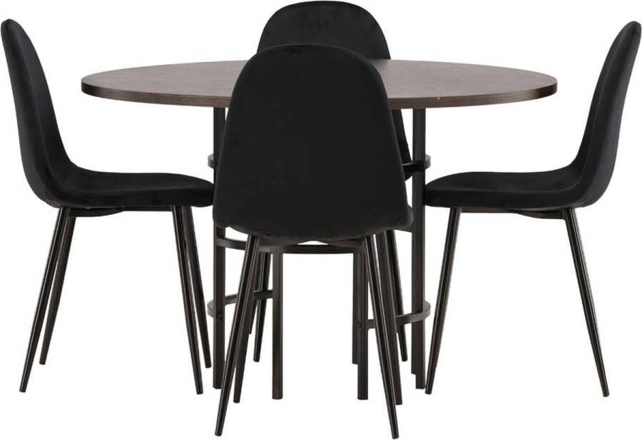 Hioshop Copenhagen eethoek tafel mokka en 4 Polar stoelen zwart.