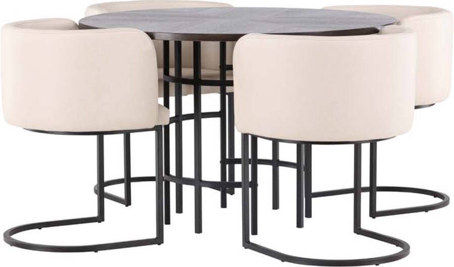 Hioshop Copenhagen eethoek tafel mokka en 4 Simrishamn stoelen beige.