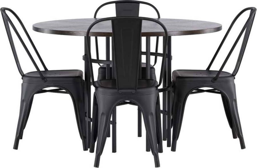 Hioshop Copenhagen eethoek tafel mokka en 4 Tempe stoelen zwart.