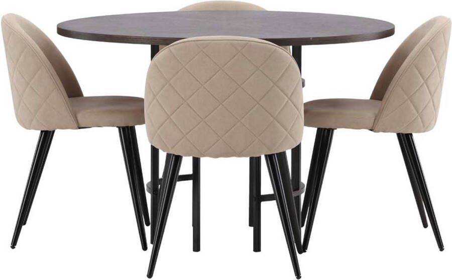 Hioshop Copenhagen eethoek tafel mokka en 4 Velvet stoelen beige. - Foto 1