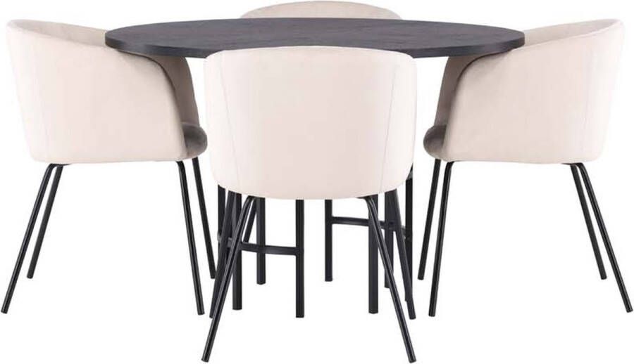 Hioshop Copenhagen eethoek tafel zwart en 4 berit stoelen beige. - Foto 1