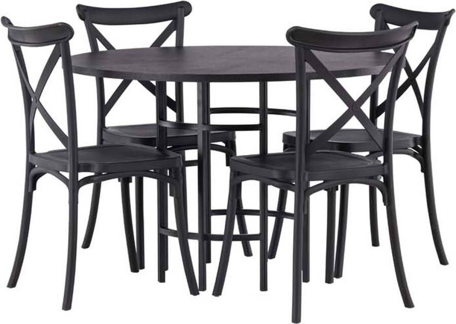 Hioshop Copenhagen eethoek tafel zwart en 4 Crosett stoelen zwart. - Foto 1