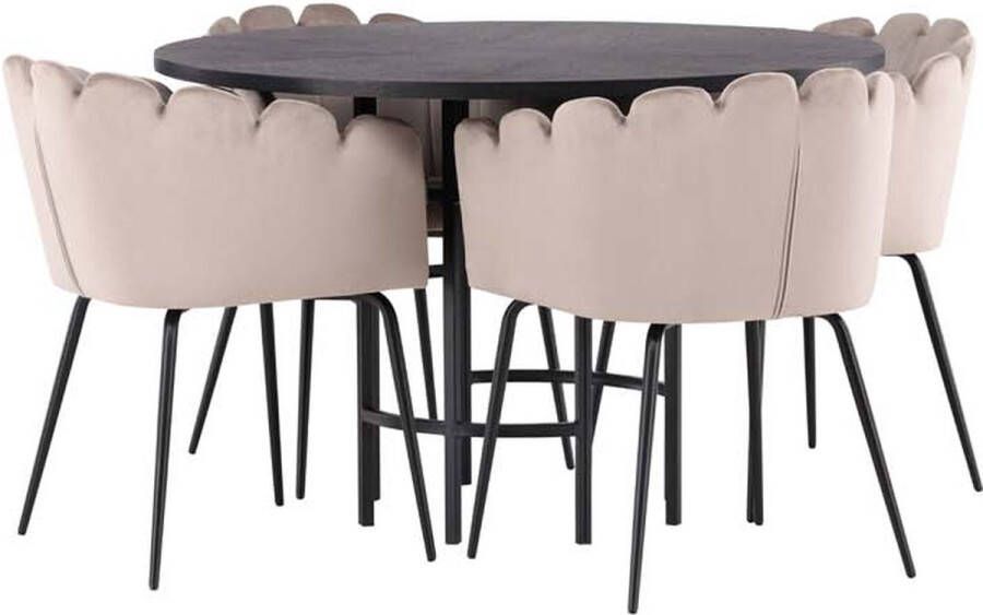 Hioshop Copenhagen eethoek tafel zwart en 4 Limhamn stoelen beige. - Foto 1