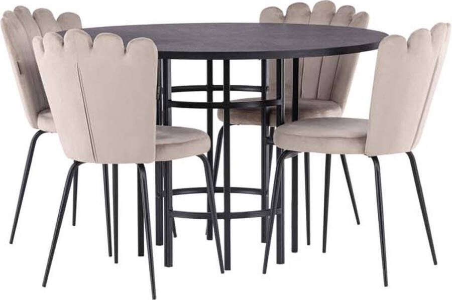 Hioshop Copenhagen eethoek tafel zwart en 4 Limhamn stoelen beige. - Foto 1