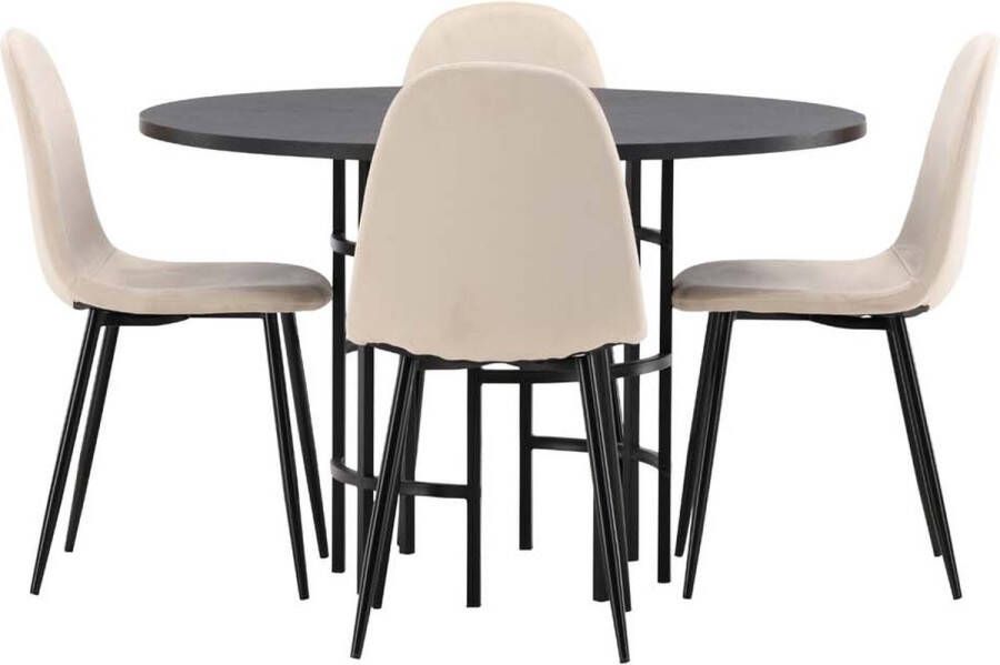 Hioshop Copenhagen eethoek tafel zwart en 4 Polar stoelen beige. - Foto 1