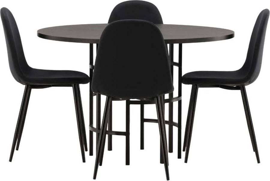 Hioshop Copenhagen eethoek tafel zwart en 4 Polar stoelen zwart.