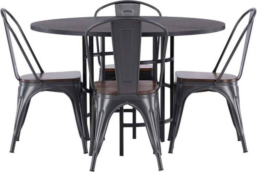 Hioshop Copenhagen eethoek tafel zwart en 4 Tempe stoelen dunkergrijs.