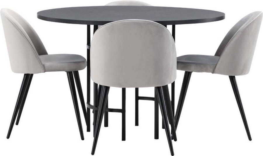 Hioshop Copenhagen eethoek tafel zwart en 4 Velvet stoelen grijs. - Foto 1