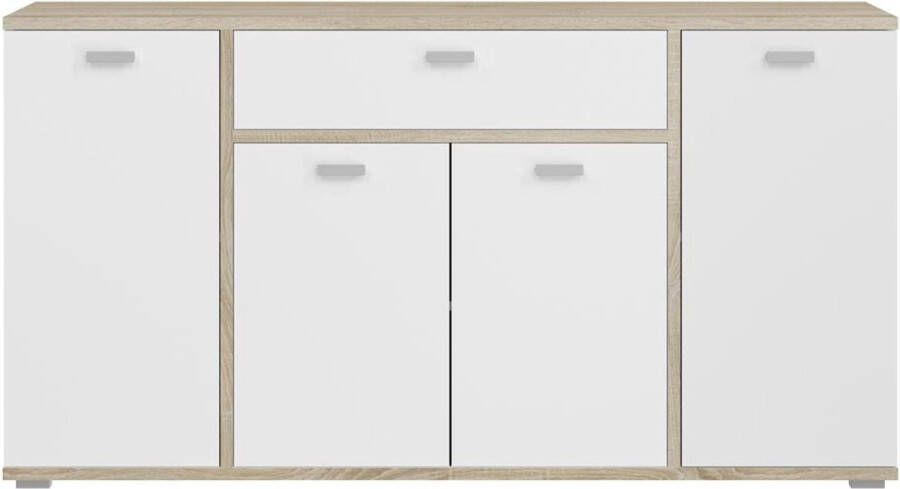 Hioshop Cosmo dressoir 4 deuren 1 lade wit eik decor.