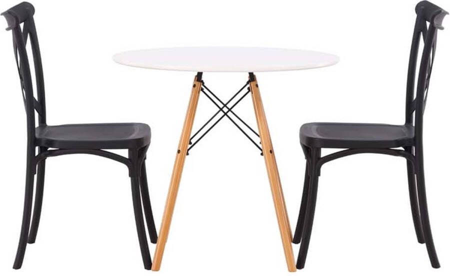 Hioshop Danburi eethoek tafel wit en 2 Crosett stoelen zwart. - Foto 1