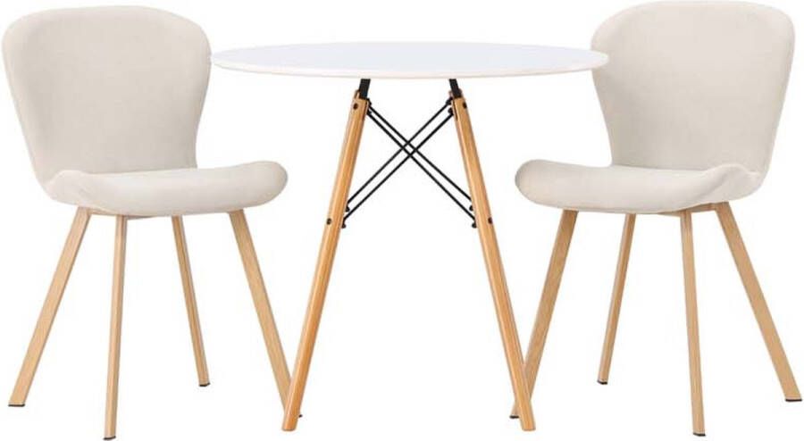 Hioshop Danburi eethoek tafel wit en 2 Lilja stoelen beige. - Foto 1