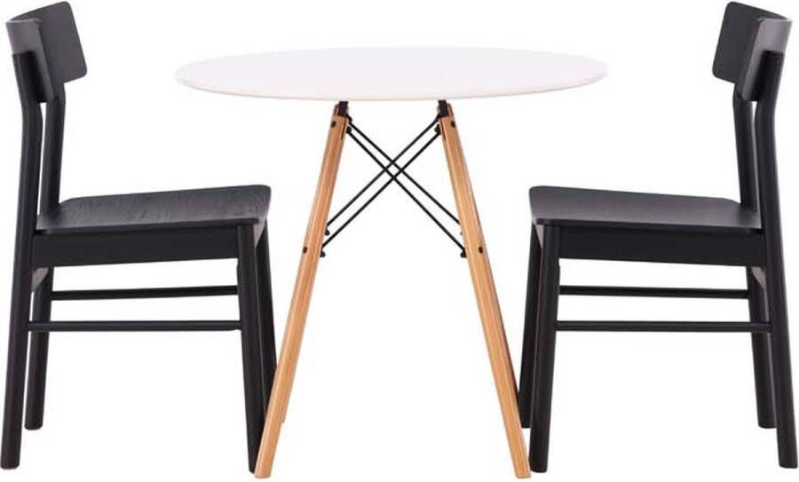 Hioshop Danburi eethoek tafel wit en 2 Montros stoelen zwart. - Foto 2