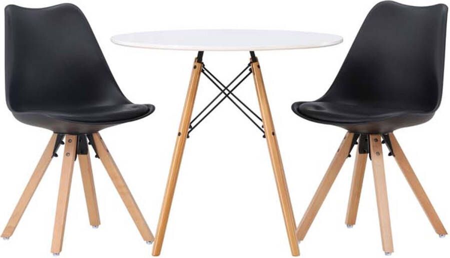 Hioshop Danburi eethoek tafel wit en 2 Zeno stoelen zwart. - Foto 2