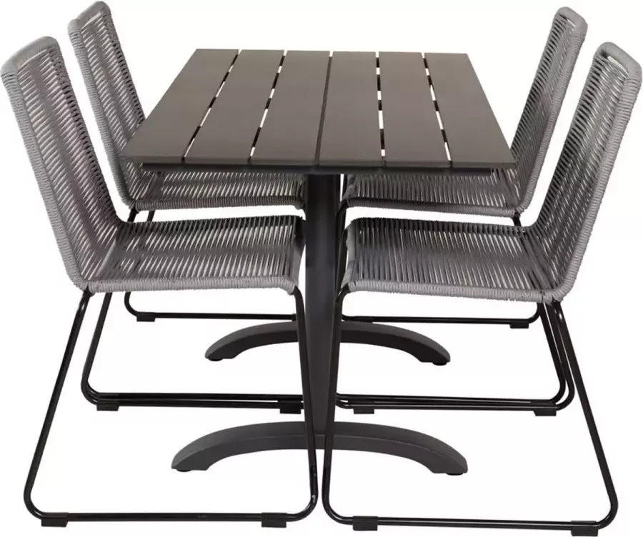 Hioshop Denver tuinmeubelset tafel 70x120cm en 4 stoel Lindos zwart. - Foto 1