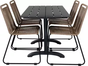 Hioshop Denver tuinmeubelset tafel 70x120cm en 4 stoel stapelL Lindos zwart