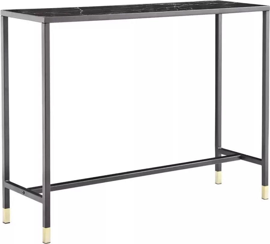 Hioshop Dipp sidetable 30x100 cm glas zwart marmor decor. - Foto 1