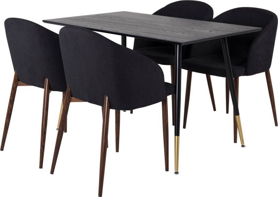 Hioshop Dipp120x85BLBR eethoek eetkamertafel zwart en 4 Arch eetkamerstal zwart. - Foto 1